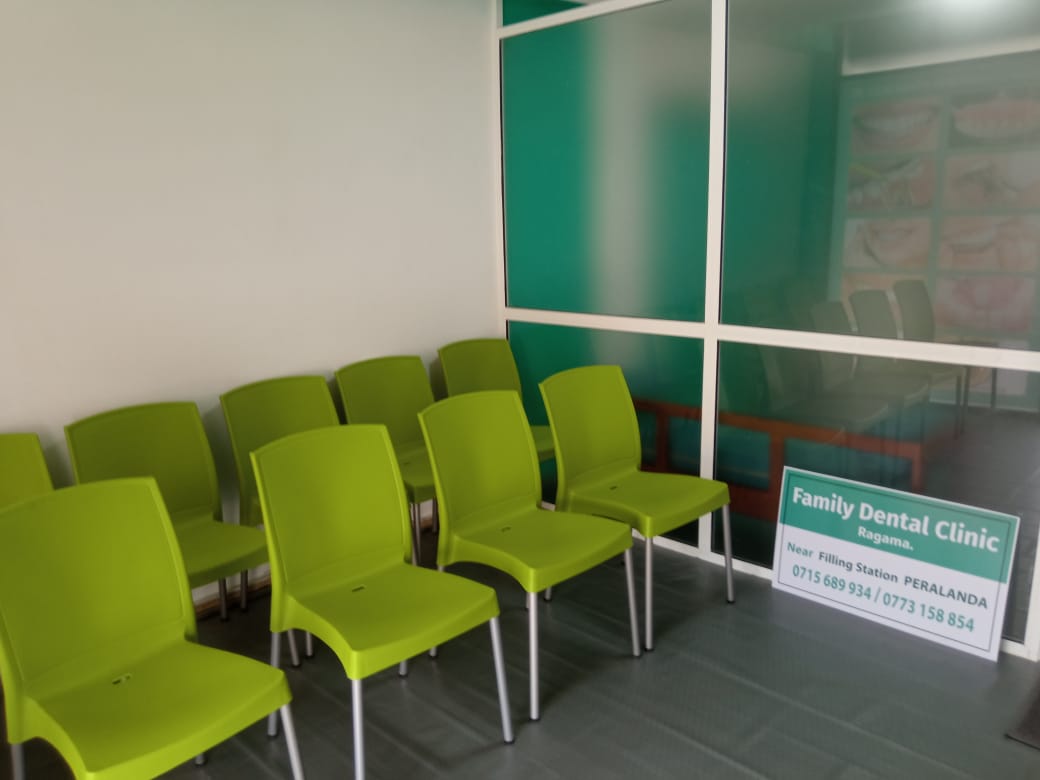 Lime green chairs in the clinic waiting area