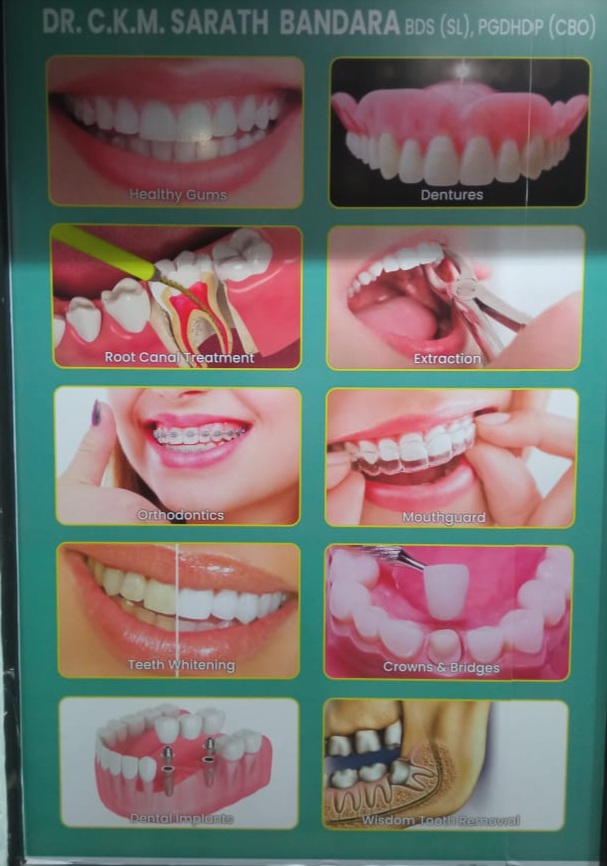 Clinic treatment display showing a range of dental procedures